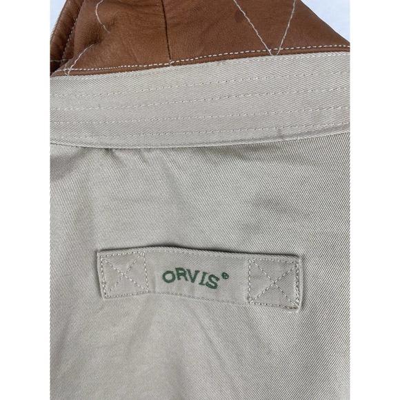 ORVIS Men’s M Jacket Leather Trim - Collar/Cuff Outdoor Work Canvas Tan Brown - Picture 5 of 5